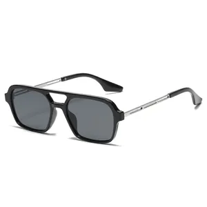 Retro Square Sunglasses For Men Women Double Bridge Metal PC Frame Photochromic Anti Blue Light UV400 Punk Fashion Eyewear