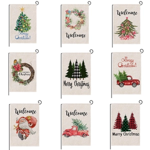 Christmas Garden Flag Linen Double Sided Watercolor Santa Truck Winter Outdoor Yard Holiday Decor