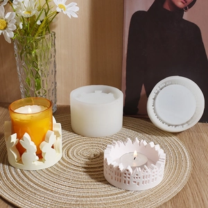 DIY silicone mold set for Easter rabbit and house silhouette plaster candle holders