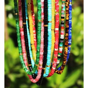 Bohemian Natural Stone Beaded Necklace For Women Brass Electroplated Lapis Lazuli Tiger Eye Adjustable Jewelry Accessories