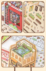 Detailed creative stationery stickers featuring micro scenery coffee shop for DIY journals