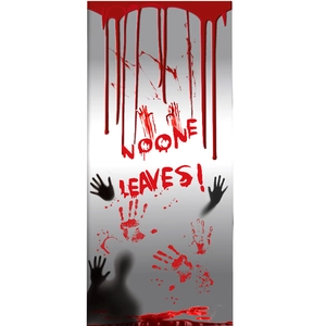 Autocollants d'Halloween avec empreintes de mains sanglantes et texte No One Leaves