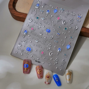 Exotic star and moon nail stickers with silver gilding and Aladdin lamp patterns