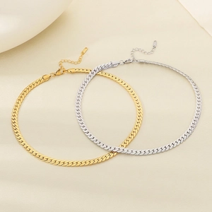 Flat Snake Chain Necklace 18K Vacuum Plated Stainless Steel Herringbone Link Trendy Minimalist Jewelry For Men Women