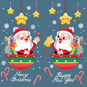 Adesivi elettrostatici natalizi per finestre con Babbo Natale e stelle, decoro vetrine