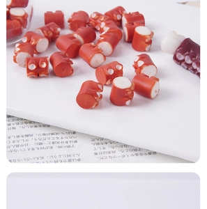 Detailed close-up of realistic artificial octopus slices for DIY crafts and play food