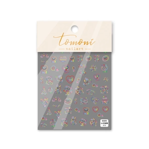 Cute cartoon bear nail art stickers with rainbow and heart patterns on white backing