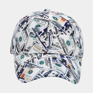 Dettaglio cappello da baseball con stampa all-over creativa vintage da 100 dollari