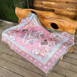 Bohemian Cotton Woven Blanket Throw Multi Purpose Sofa Cover For Home Camping Picnic With Tassels Geometric Ethnic Pattern