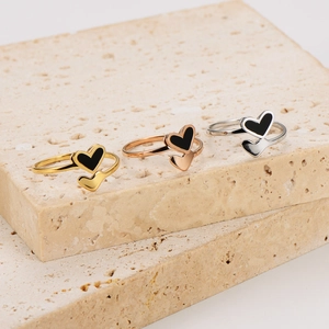 Anello Aperto Minimalista in Acciaio Inossidabile con Doppio Cuore per Donna Smalto Regolabile Gioielli di Moda Regalo