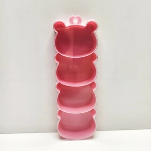 Pink bear-shaped 4-compartment plastic organizer storage box with clear lid
