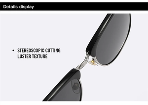 Detail view of rivet sunglasses featuring stereoscopic cutting and luster texture