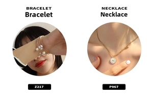 Detail of 18k gold plated pearl flower bracelet and embossed pendant necklace set