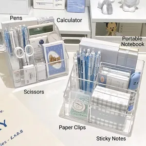 Transparent Acrylic Pen Holder Desktop Organizer Multi Compartment Storage Box For Office Stationery High Capacity