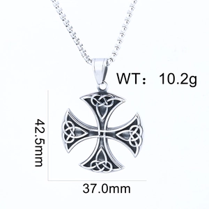Detailed view of antique silver Celtic knot cross pendant with precise size measurements