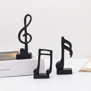 Set of 3 matte black music note desk sculptures with stable base for home office decor