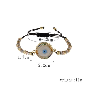 Bracciale occhio greco regolabile placcato oro con zirconi colorati e catena di perline