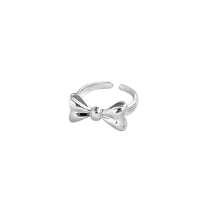 Polished S925 sterling silver bow knot open ring with minimalist adjustable design
