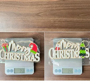 Weight measurement of wooden Merry Christmas signs in red and green buffalo plaid