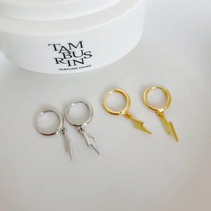 Set of gold and silver sterling silver lightning bolt hoop earrings for women