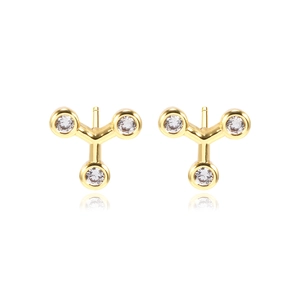 Minimalist 18k gold plated geometric Y-shaped earrings with round cubic zirconia studs