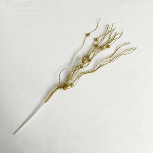 Detail of 43cm sparkling gold glitter stems for festive Christmas floral decorations