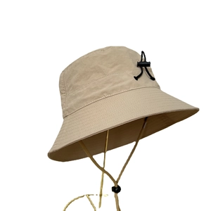 Khaki quick-dry bucket hat with adjustable drawstring and windproof strap for outdoor sun protection