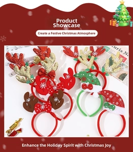 Detailed view of various Christmas headbands with glitter antlers and festive bows