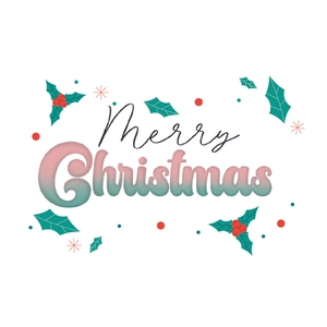 Merry Christmas PVC wall sticker with colorful gradient text and holly leaf decorations