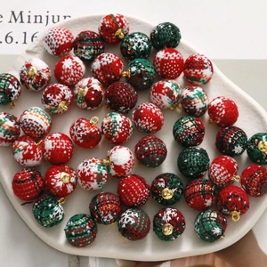 Christmas knit ball pendants with red green plaid and snowflake patterns for DIY crafts