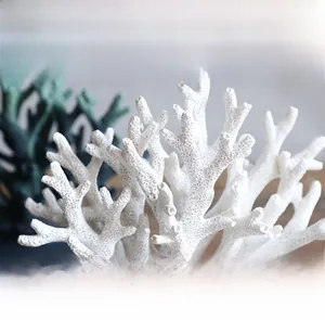 Macro shot of intricate textures on white and dark green resin coral ornaments