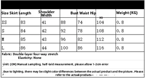 Size chart table for women's mini shirt dress showing length bust and waist in CM