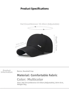 Tabella taglie dettagliata per cappello in cotone nero con cinturino regolabile e visiera 8cm
