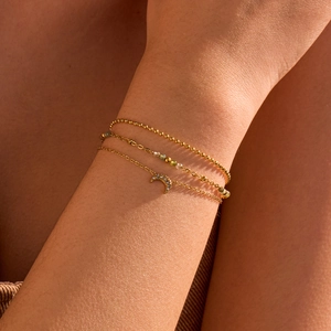 Layered Bracelet 18K Gold Plated Stainless Steel Green Natural Stone Moon Zircon Pendant Fashion Jewelry Women