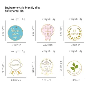 Green leaf enamel pin set with inspirational quotes on eco-friendly alloy badges