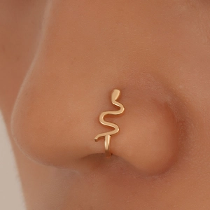 Golden snake-shaped copper nose cuff with zircon inlay for non-pierced nose jewelry