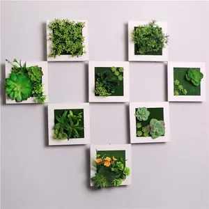 Set of 7 artificial succulent wall decor frames in white finish for indoor home decoration