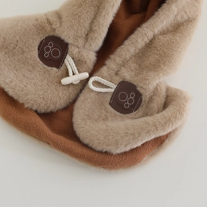 Cappuccio in peluche marrone a tema dinosauro per bambini con calda fodera in pile