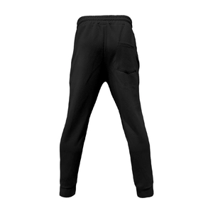 Detailed back view of black waffle texture knit jogger pants with ribbed cuffs