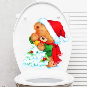 Christmas bear toilet sticker decorative PVC decal for festive bathroom home wall decor