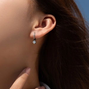 Elegant gunmetal gray s925 silver hoop earrings with round sparkling moissanite stones