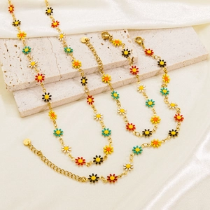Daisy Flower Jewelry Stainless Steel Colorful Enamel Necklace Bracelet Anklet Sweet Fresh Style Accessories For Women