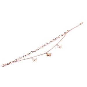 Elegant rose gold double-layered butterfly pendant bracelet in stainless steel for women