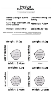 Detailed size and weight chart for enamel quote brooches made of high-quality alloy metal