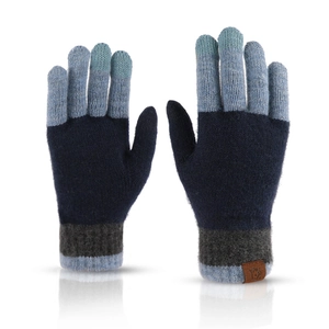 Knit Wool Blend Winter Gloves Warm Brushed Lining Color Block Sensitive Touch Screen Outdoor For Women Men