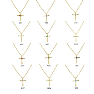 18k gold plated brass cross necklace with 12 birthstone colors for every month
