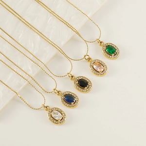 Titanium steel heart zirconia necklace with colorful teardrop pendants in five vibrant colors
