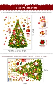 Christmas tree wall sticker size chart showing 95x80cm dimensions and festive decal layout