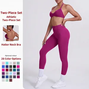 Reggiseno Sportivo Yoga E Leggings A Vita Alta Allacciato Al Collo Senza Schiena Maglia Senza Cuciture Fitness Palestra