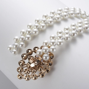 Elegant multi-strand pearl belt for women with vintage golden buckle for dresses